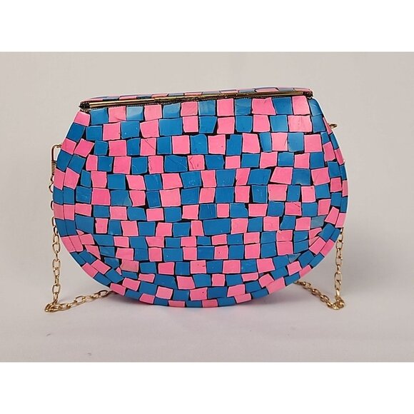 Ramla Mosaic Handmade Bag Pink Blue with Detachable Chain Strap Selling Sunset - Picture 5 of 16